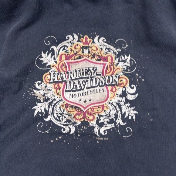 Harley Davidson Women’s Full Zip Jacket L Black Y2K Bossier City LA Faded AOP - Picture 7 of 8